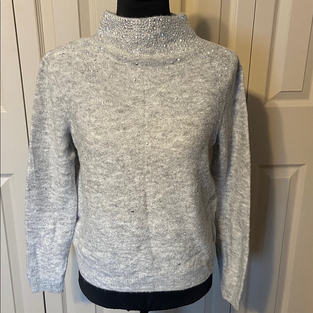 Juicy Couture Women’s Gray Embellished Mock Neck Long Sleeve Knit Sweater  XS